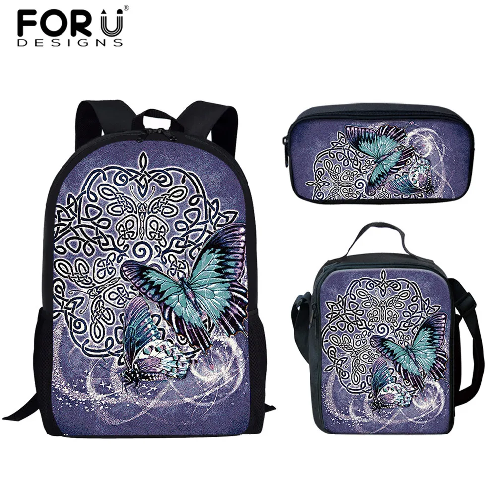 FORUDESIGNS/детей школьные сумки 3D Красота бабочка животный принт 3 шт./компл. Детские рюкзаки для девочек Для женщин школьный рюкзак, школьный рюкзак - Цвет: HME1688CGK