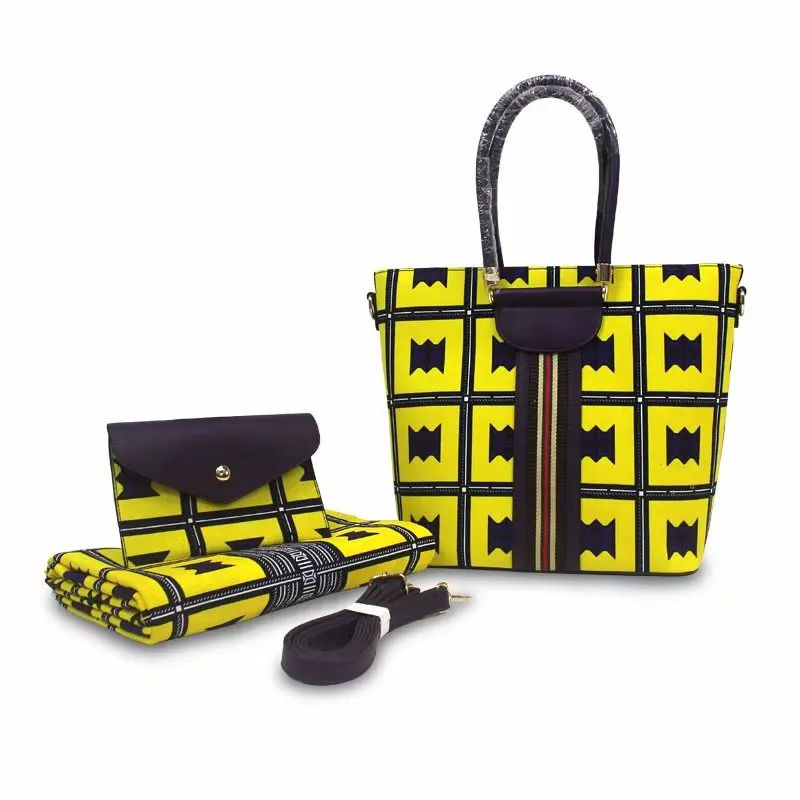 Модные Африканский воск и сумочек в тон, комплект одежды, 3 элемента одежды, шт./компл. Анкара воск сумочка в комплекте 6 метров реальный лучших мягких новая восковая ткань YB01