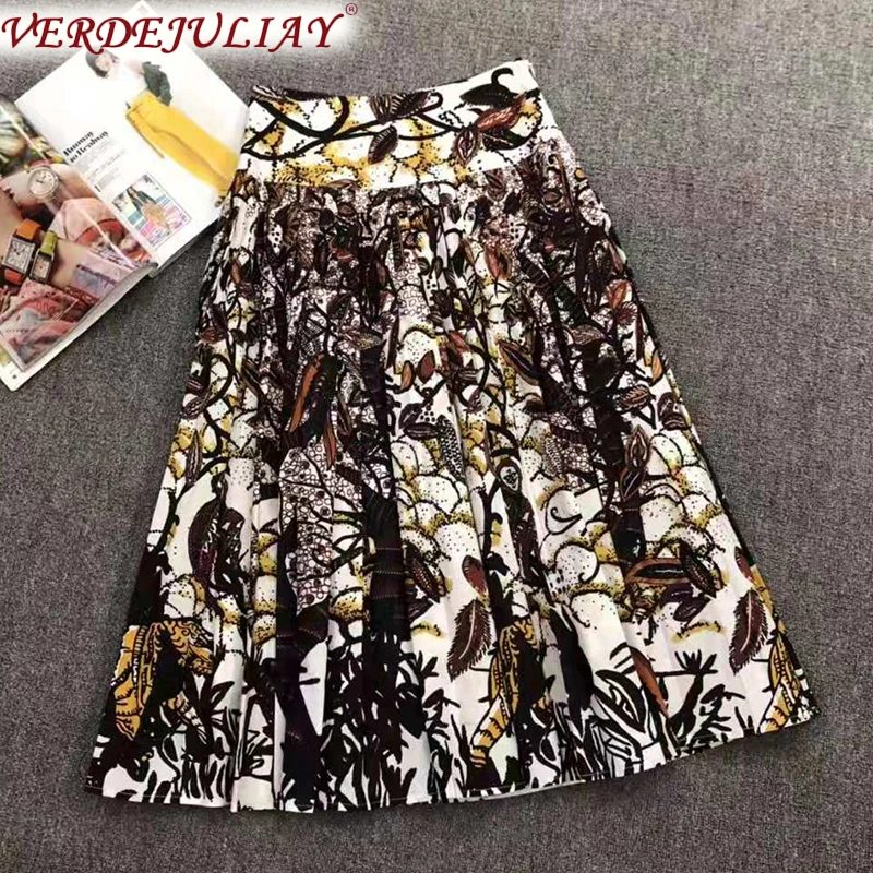 VERDEJULIAY European French Fashion Vintage Skirts Women 2020 Spring New Runway Design Romantic Print Midi A-Line Cotton Skirt | Женская