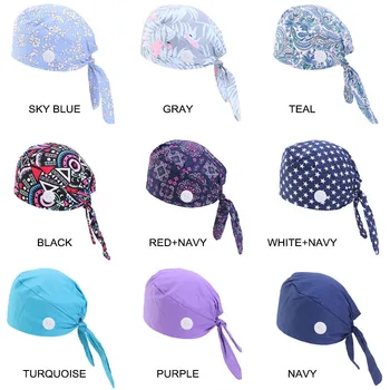 

Pure Cotton Printed Hand Bandage Hair Cap Buckle And Anti Strangulation Hat Operating Room For Women Doctor Lace-Up Nurse