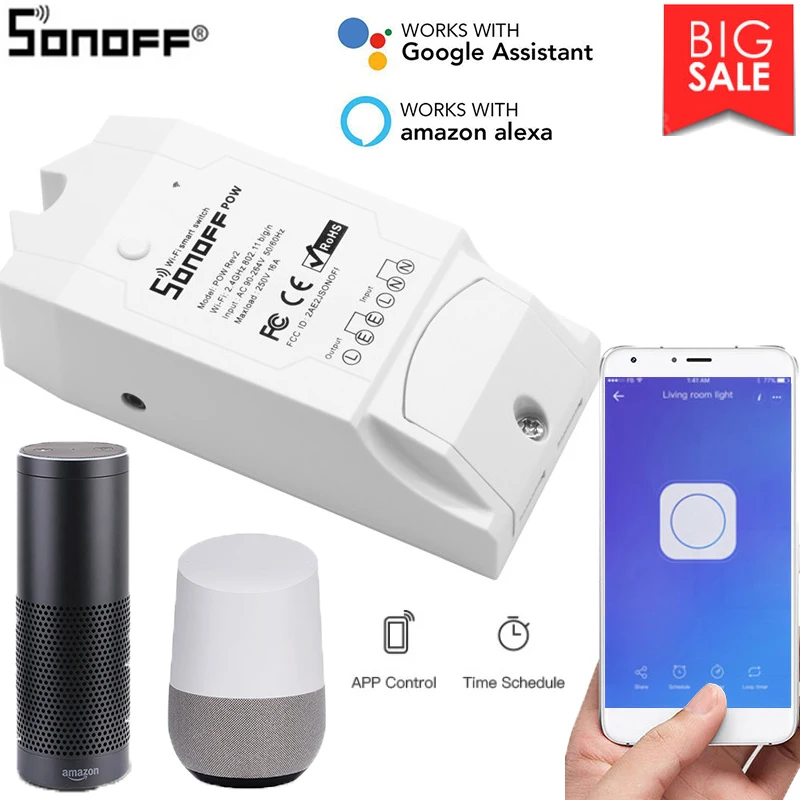 Sonoff POW R2 модуль дистанционного управления Переключатель Умный дом WiFi дистанционный переключатель освещения совместимый Alexa IFTTT Google Home/Home Mini/Nest