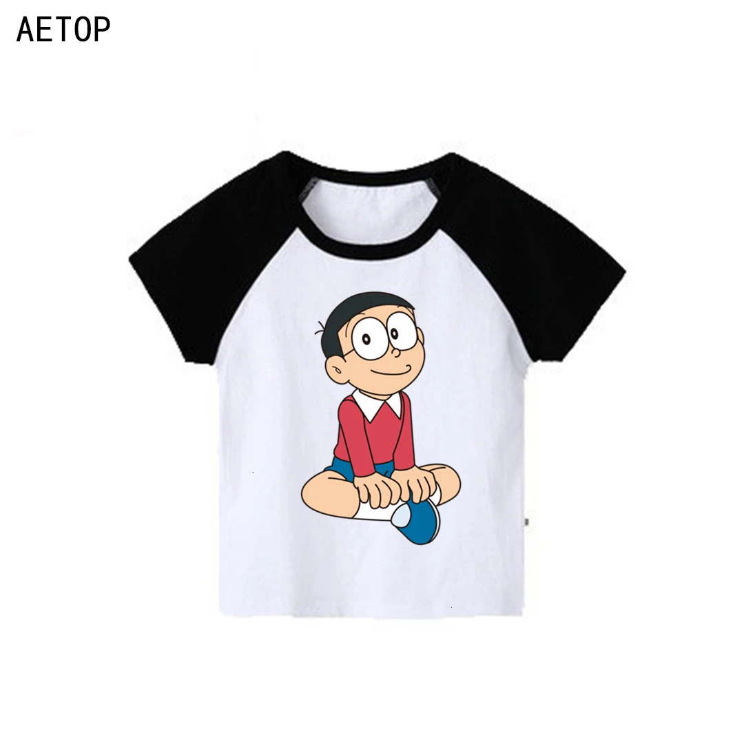 as picture Футболка с короткими рукавами для мальчиков и девочек с принтом «Doraemon» детские топы с круглым вырезом, Детская футболка с рисунком одежда для малышей - Цвет: as picture