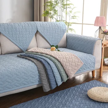 

Solid Color Quilting Thicken Sofa Cushion Cover For Living Room Washed Non-slip Slipcover Towel Couch Cotton Armrest Cover Decor