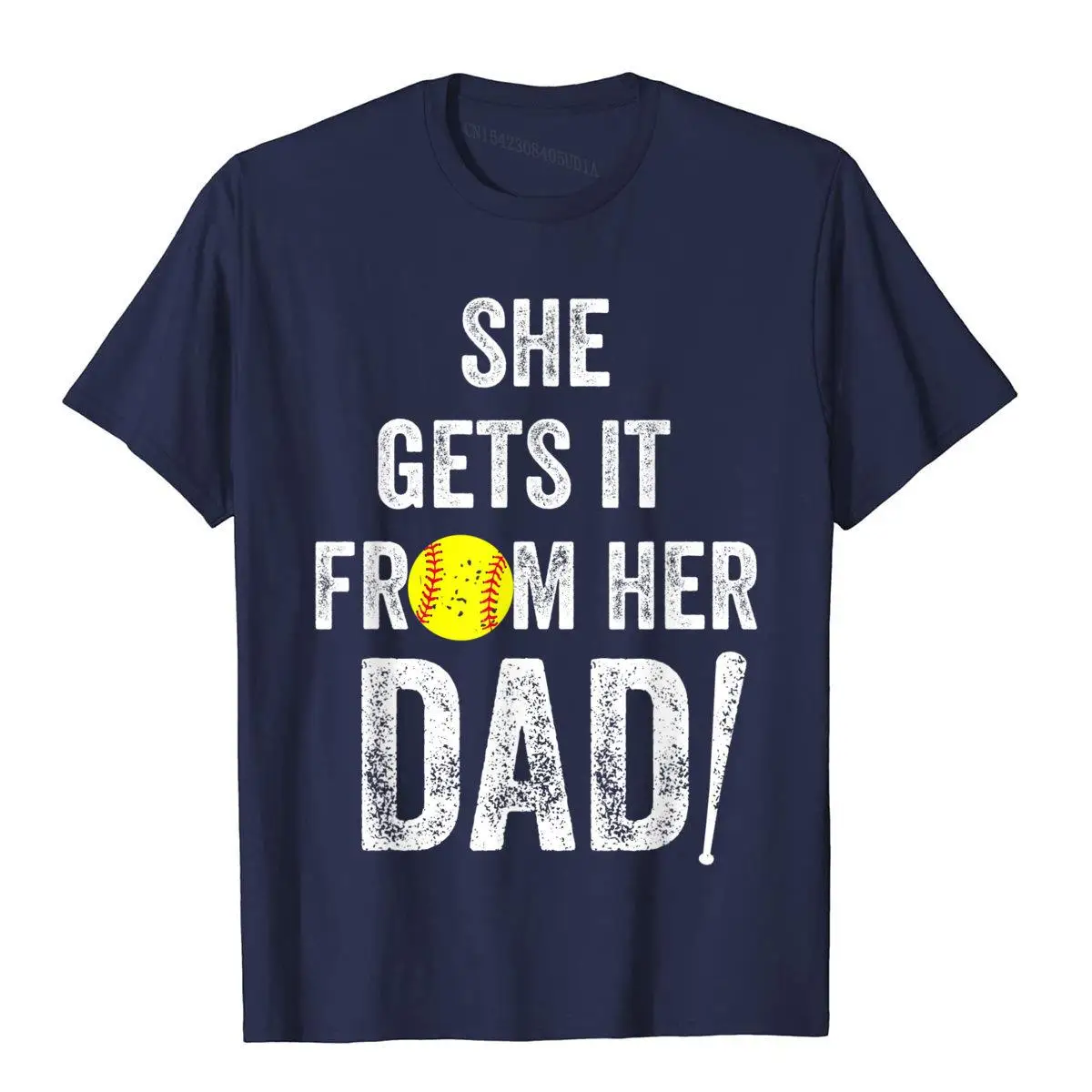 Mens She Gets It From Her Dad Vintage T Shirt Softball Dad Gift__B7996navy