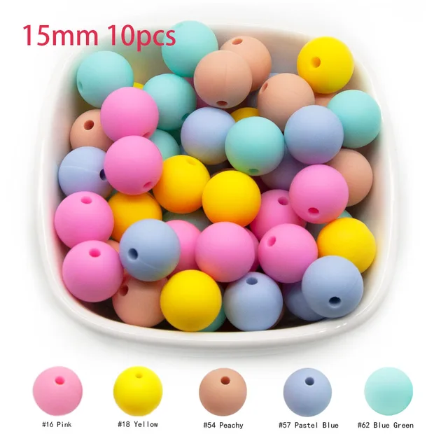 Cute-Idea 10pcs Baby Silicone Round Beads 9/12/15mm Food Grade Chewable Pearl Beads DIY Teething Pacifier Chain Toys Baby Goods 15MM-M