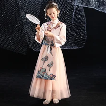 Китайское платье-пачка для девочек, платья детская одежда свадебное платье с цветочным узором для девочек, костюмы для вечеринки в честь Дня Рождения, детская одежда