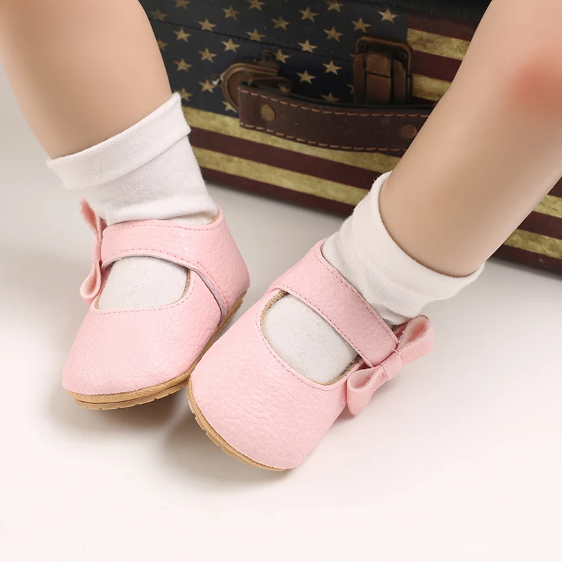 Infant Newborn Baby Girls Princess Non-Slip Floral Border Shoes Toddler Baby Soft PU Leather Prewalker Shoes Solid First Walkers