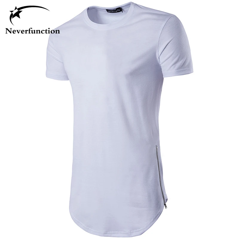 

Elongated Tee For Men Big And Tall ZIP Hemming Oversize T-shirt Summer Street Fashion Hip Hop Solid Bottoming Tops Asian SIZE