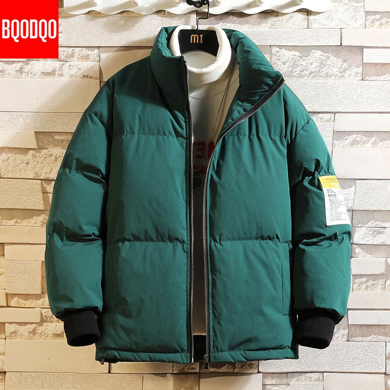 M-5XL, зимняя куртка, Мужская парка, Белая теплая модная куртка с воротником-стойкой, Мужская теплая однотонная куртка в стиле хип-хоп, толстые куртки и пальто, парки