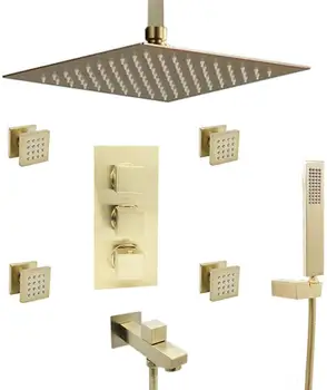 

All Metal Strong Flow Concealed Shower System with Body Sprays and Tub Spout,12" Rain Showerhead and Handheld shower Combo Set