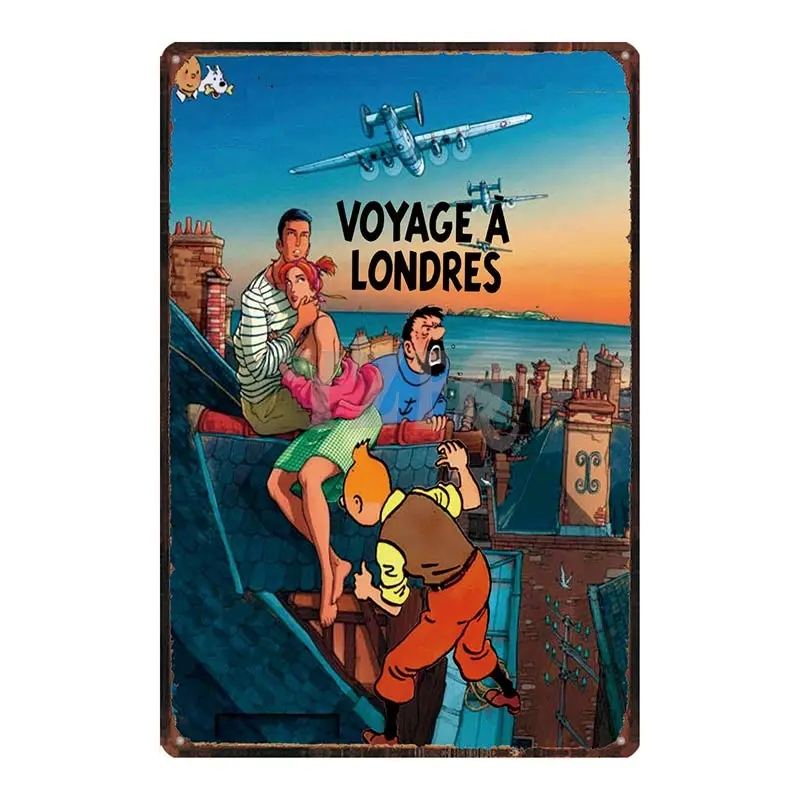 Tintin во Франции Оловянная металлическая табличка металлическая винтажная потертая шикарная детская Подарочная настенная домашняя художественная Детская комната Декор Живопись DU-4213A - Цвет: DU-4214