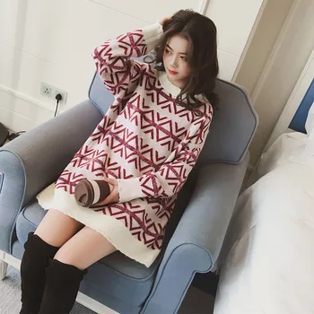 

Womens Sweater Korean Woman Sweater Loose Oversized Christmas Pullover Knit Top Autumn Winter Long Sleeve