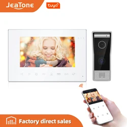 Jeatone novo monitor wi fi com tela de 7 polegadas, intercomunicador, multi idioma, controle remoto, aplicativo, detecção de movimento, destrava dupla