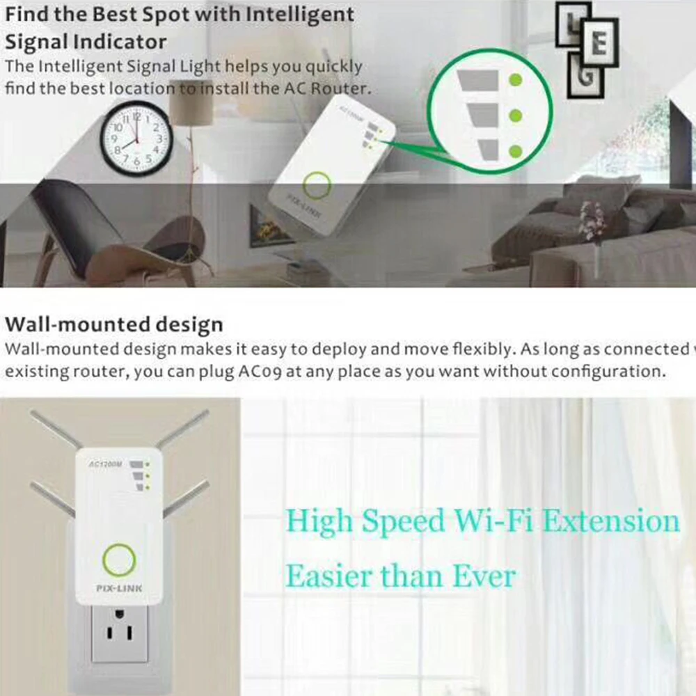 2,4G/5G WiFi усилитель сигнала для ретранслятора двухдиапазонный AP 1200 Мбит/с беспроводной расширитель усилитель роутера высокий