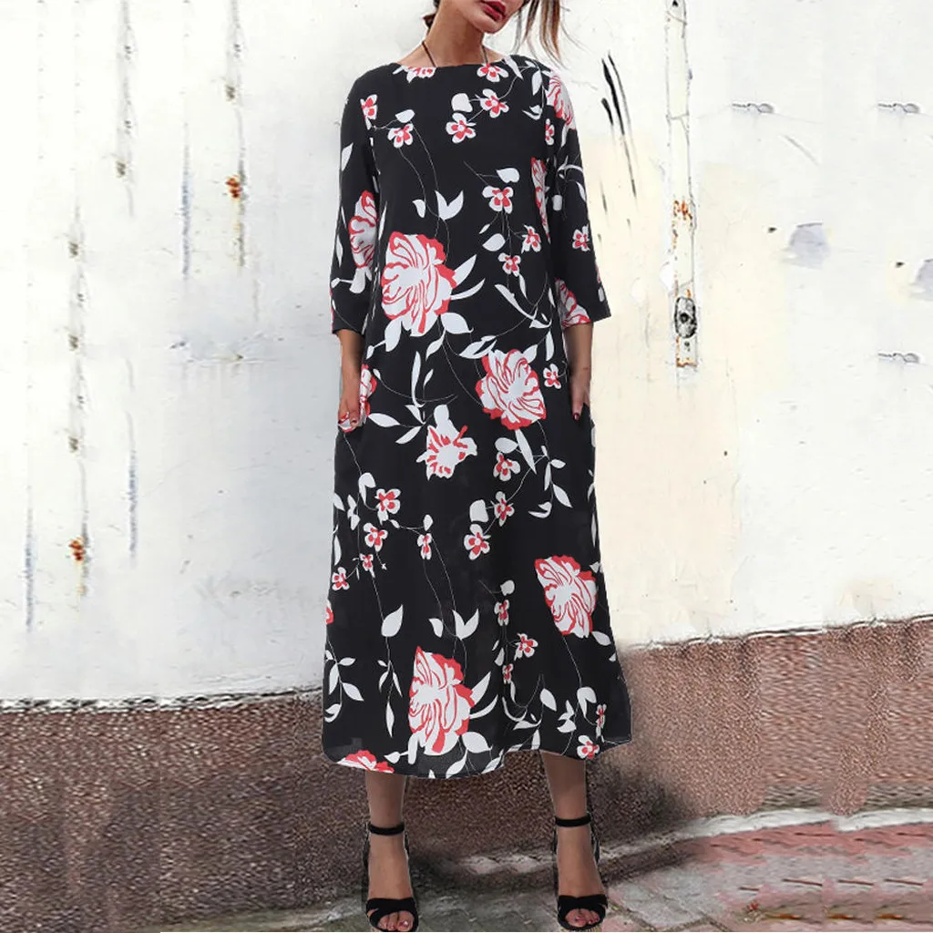 

JAYCOSIN Women Dress 2019 Autumn Boho Floral Print Long Dress Party Beach Loose Maxi Dresses Vestidos de fiesta dropshipping 809