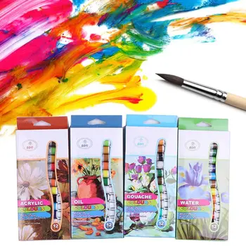 

12ml 12 Colors Professional Acrylic Paints Set Hand Painted Watercolor Drawing Painting Pigment Artist