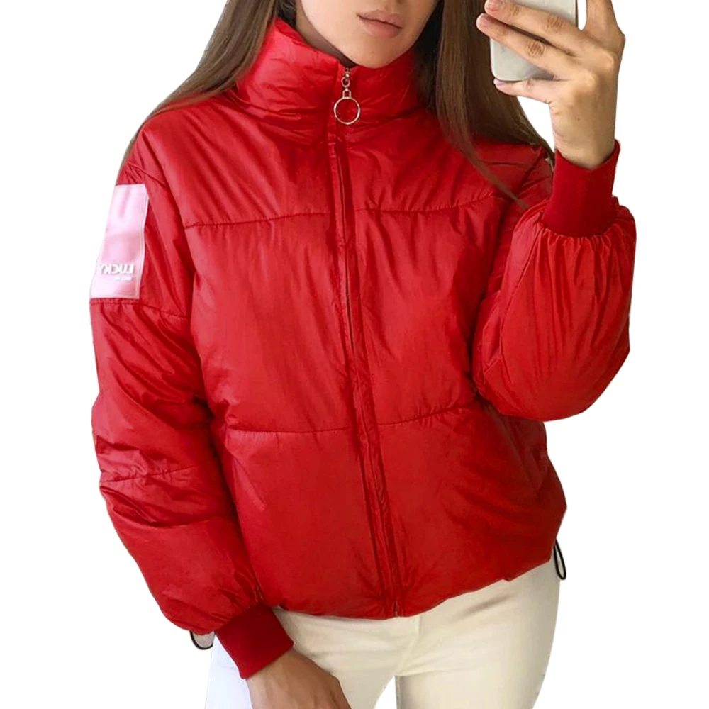 Litthing глянцевая новая зимняя хлопковая стеганая куртка для женщин Толстая яркая черная короткая блестящая куртка желтая красная хлопковая парка - Цвет: red
