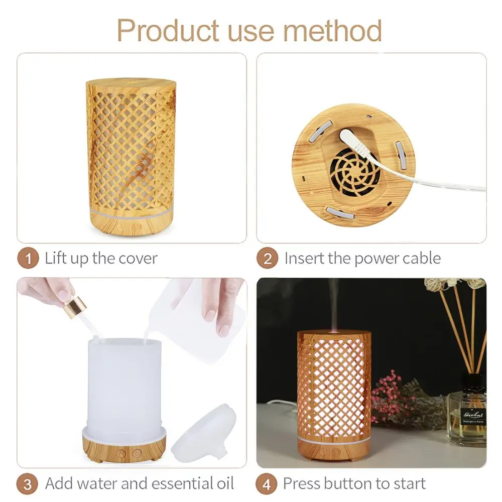100ml air ultrasonic humidifiers essential oil humidifiers diffusers electric wood Openwork Aromatherapy Machine For Home