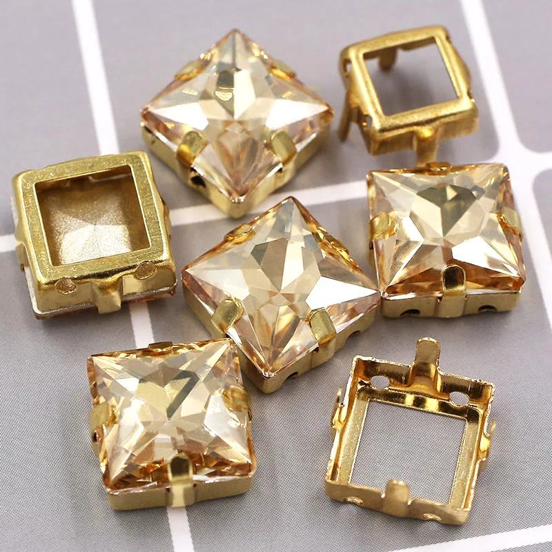 Новое поступление K9 стеклянных кристаллов квадратной формы с золотым основанием полые Когти для свадебного украшения/платья - Цвет: Champagne