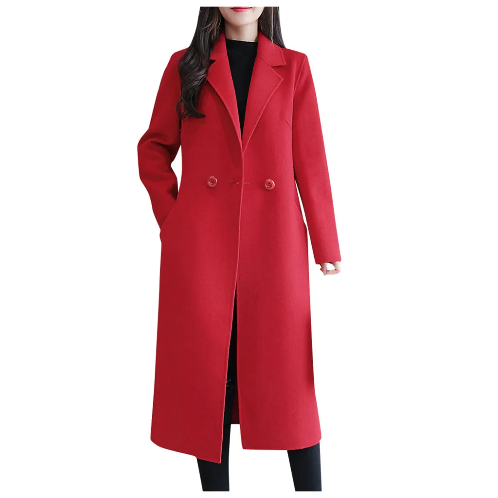 Цвет хаки, однотонное женское офисное пальто, повседневное пальто на пуговицах, элегантное офисное модное пальто с длинными рукавами, очень длинная куртка, женское пальто