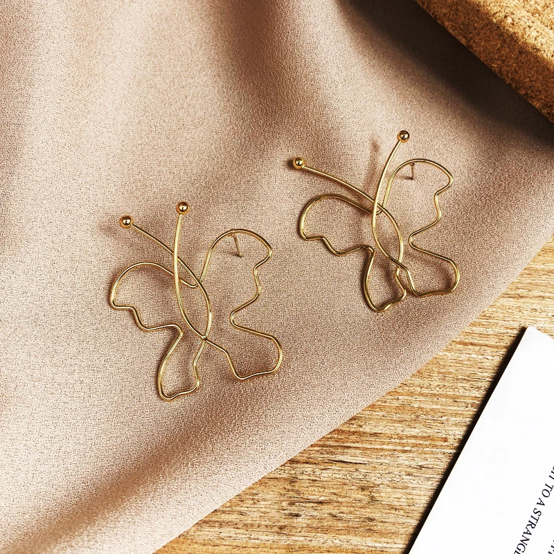 Милые золотые серьги-гвоздики в форме бабочки богемные модные ювелирные изделия