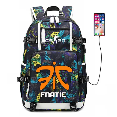 as pictures CS GO FNATIC Virtus рюкзак USB порт рюкзак сумка Змеиный узор Подростковая Студенческая школьная сумка дорожная сумка для ноутбука - Цвет: as pictures