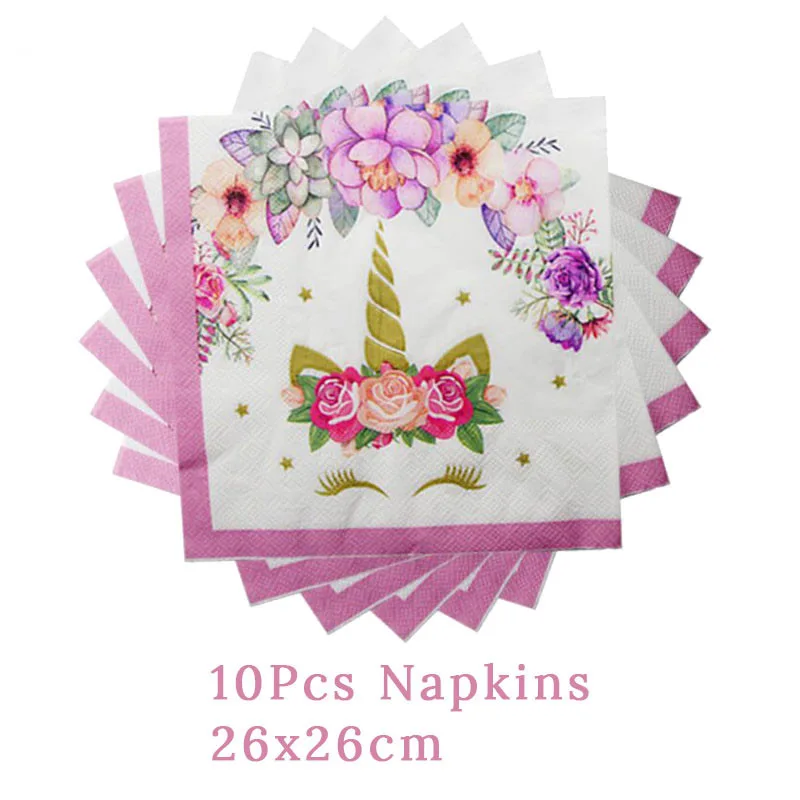 napkins Joy-Enlife Единорог День рождения украшение малыш мультфильм лошадь одноразовая посуда набор 1-й бумажный стаканчик для дней рождения/шляпа/салфетка сувениры - Цвет: napkins