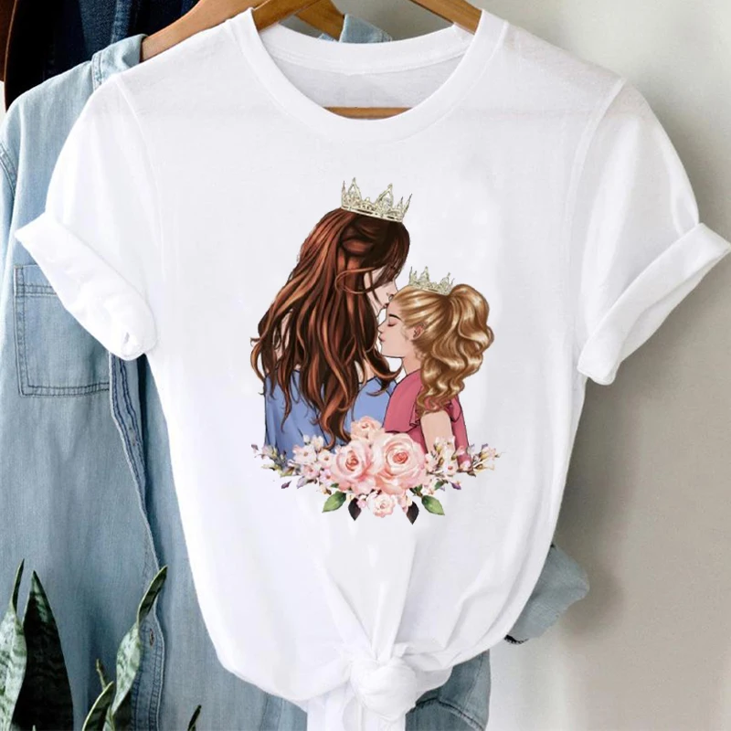 T-shirts Women Striped Boys Cute Mom Crown Mother Mama Ladies Fashion Clothes Graphic Tshirt Top Lady Print Female Tee T-Shirt