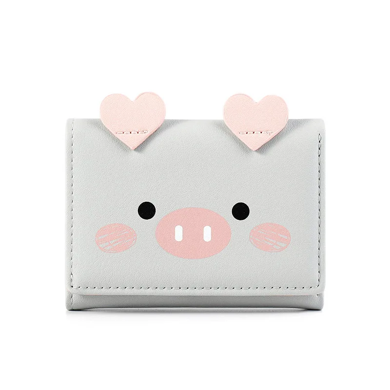 Gray Милые дизайнерские держатели для кошельков из искусственной кожи со Свинкой из мультфильма, Женский кошелек, женские кошельки с тремя сложениями, женские маленькие кошельки для денег, moda mujer - Цвет: Gray