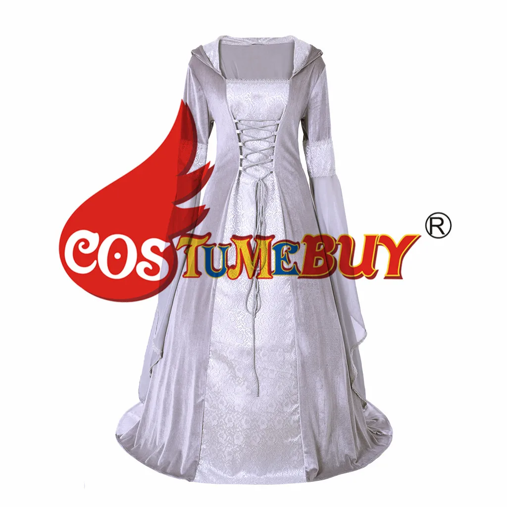 Costumebuy средневековый костюм Ренессанса принцесса Бохо викторианское платье женские винтажные платья с капюшоном Готический костюм на Хэллоуин - Цвет: sliver