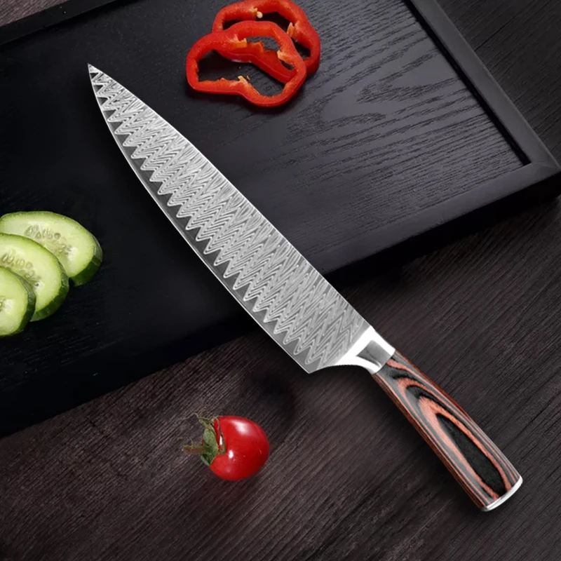 " нож шеф-повара с деревянной ручкой, стальной нож с лазерным рисунком Феникса, кухонный нож для сырой рыбы, нож для мяса, овощей, фруктов