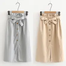 Женская юбка с высокой талией однобортный галстук-бабочка плиссированные рубашки средней длины Студенческая юбка одноцветная мини-юбка