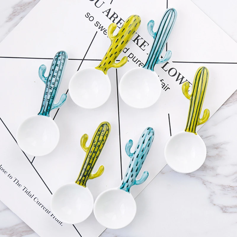 1 шт. керамическая Милая ложка кактус для кофе молока супа фруктов мороженого