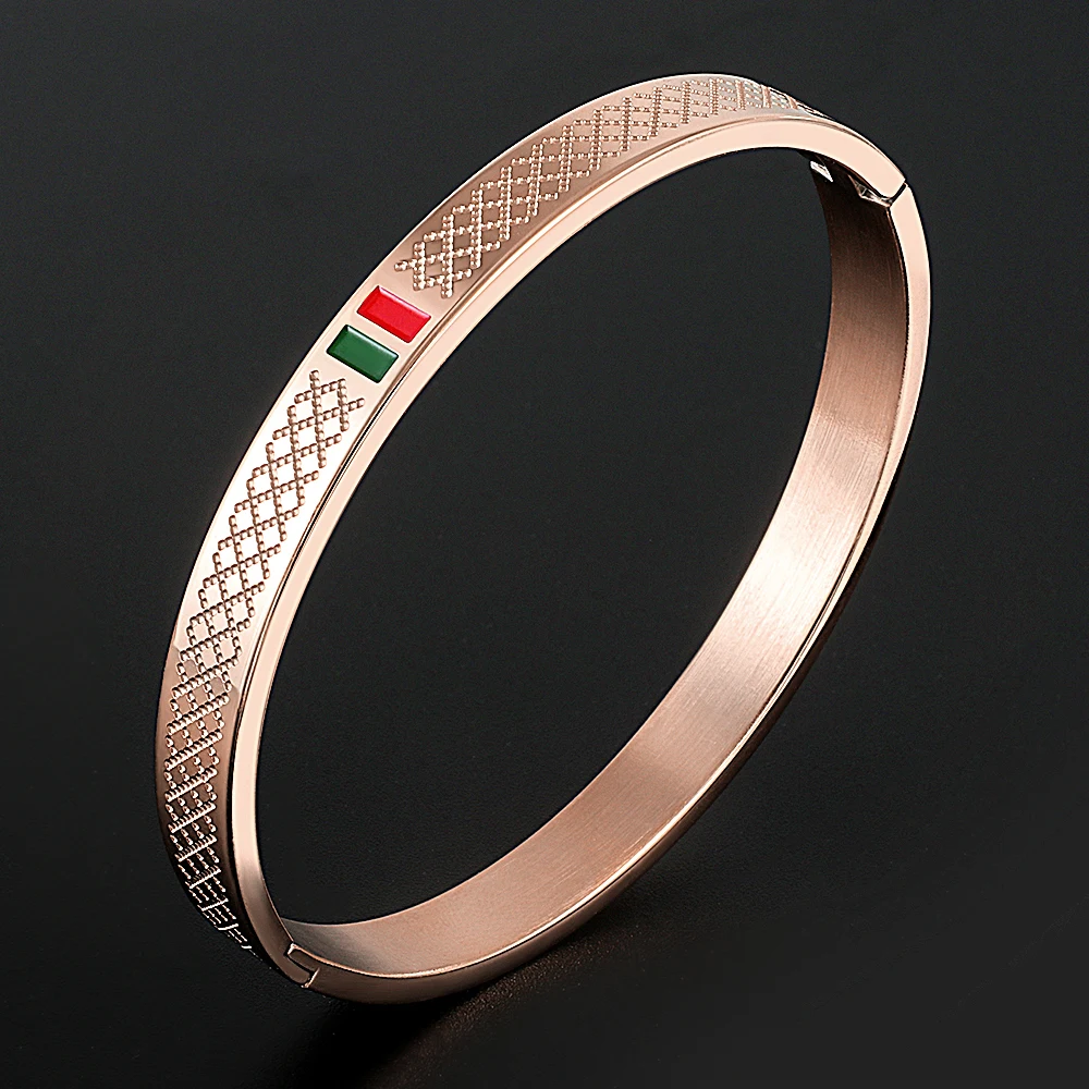 Bangle Bracelet Stainless Steel Bracelet 6mm 8mm Green Red Cuff Stainless Steel Bracelet Women Men Jewelry
