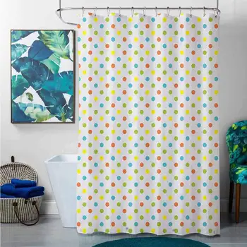 

Shower Curtains Blue and red Colorful,Polka Dots Pattern with Circles of Many Colors Abstract Geometric Arrangement,