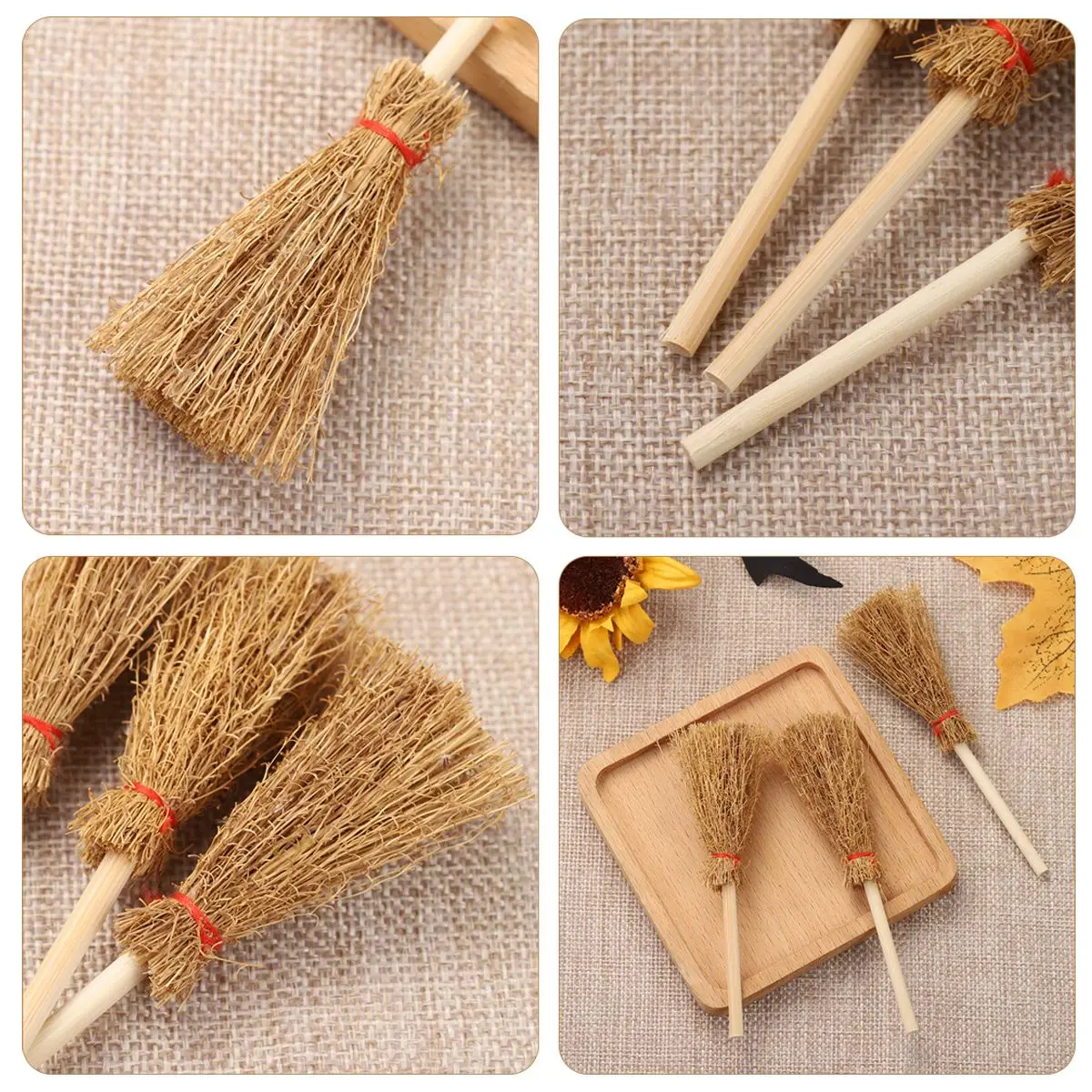 Mini Balai De Paille A Suspendre Avec Cordon Rouge Leger Decoration Pour Halloween Accessoires De Deguisement 12 Pieces Aliexpress