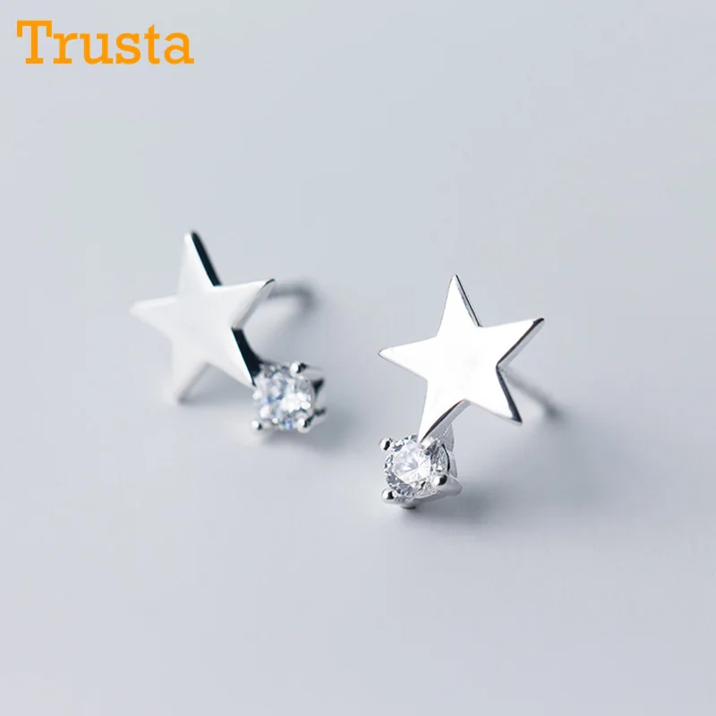 Trusta 925 пробы серебряные женские ювелирные изделия Модные милые миниатюрные серьги-гвоздики 8 мм X 9 мм в форме звезды подарок для девочек