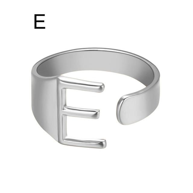 Wide Hollow A-Z Letter 3Colors Metal Adjustable Opening Ring Initials Name Alphabet Female Party Fashion Jewelry
