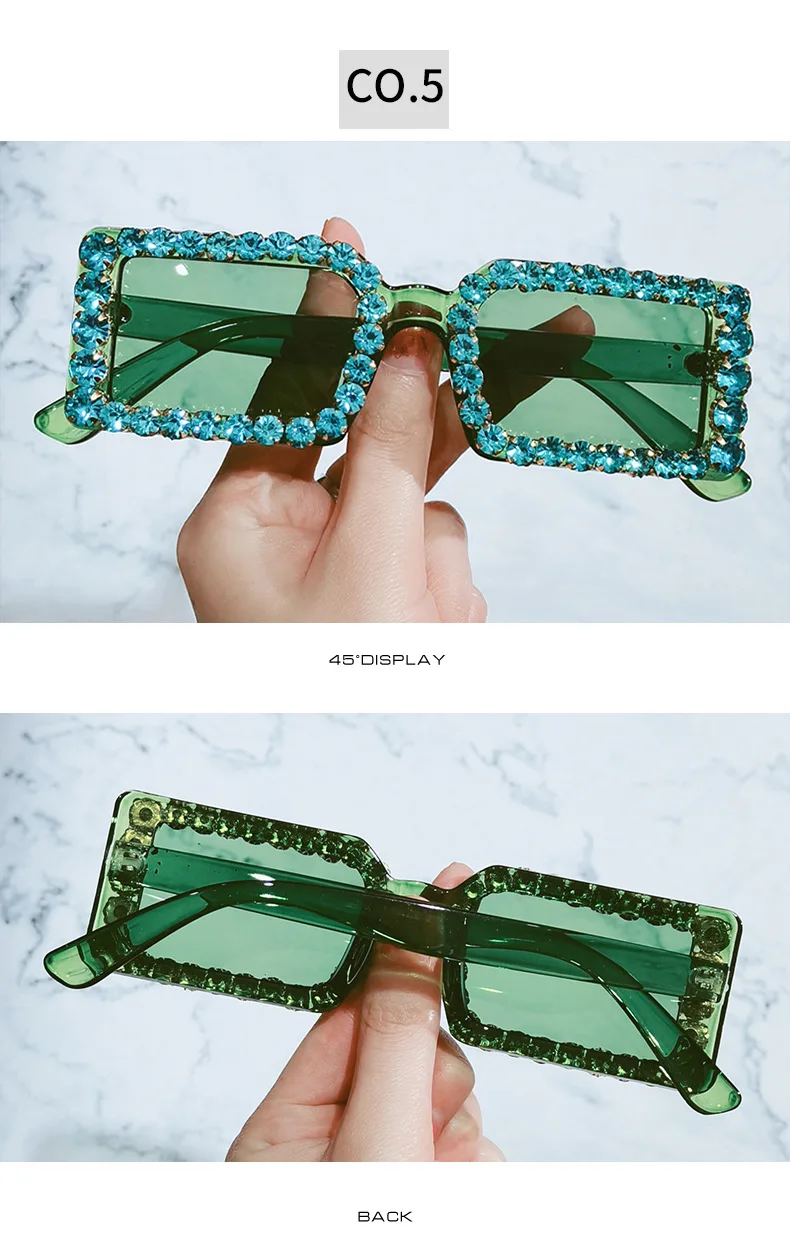 Black Diamond-inset Square Sunglasses Women Vintage Green Glasses Men Designer Shades Colored Lenses Trends 2021 Vogue Outdoor big round sunglasses