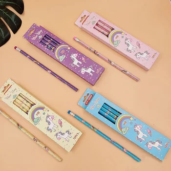 

12 Pcs/Set Cute Kawaii Cartoon Unicorn Pencil HB Sketch Items Drawing Stationery Student School Office Supplies For Kids Gift