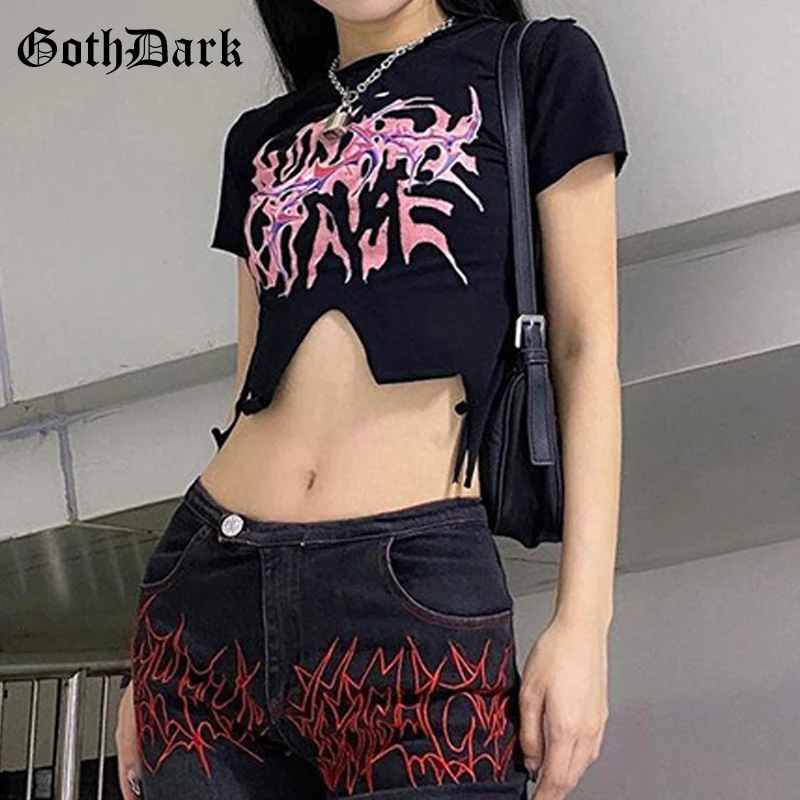 Goth Dark Emo Black Harajuku Gothic Women T Shirts Mall Goth Grunge Punk Alt Clothes Y2k Crop Tops Graphic Print Streetwear Tees T Shirts Aliexpress