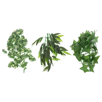 

3Pcs Plants Natural Suction Cup Realistic Simulation Ornament Decoration Reptile Plants Leaves for Lizards Geckos Snake