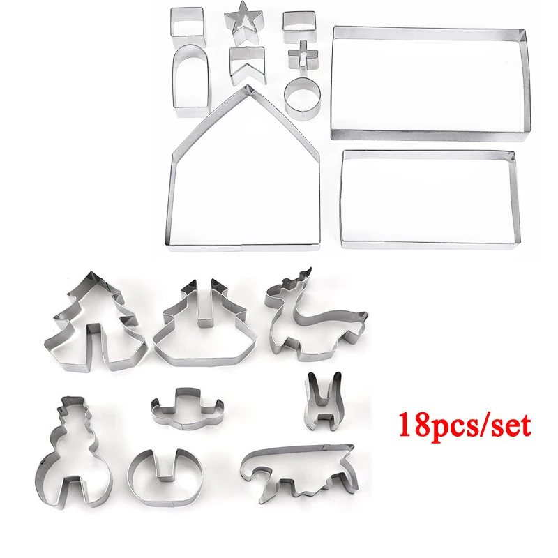 18pcs no box 18 шт./компл. из нержавеющей стали 3D рождественское печенье дом сценария ножи для тортов формочка для печенья резак DIY Инструменты для выпечки ZXH - Цвет: 18pcs no box