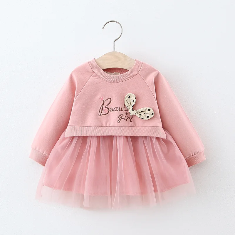 Весеннее платье для девочек; детское платье с вышитым бантом и буквенным принтом