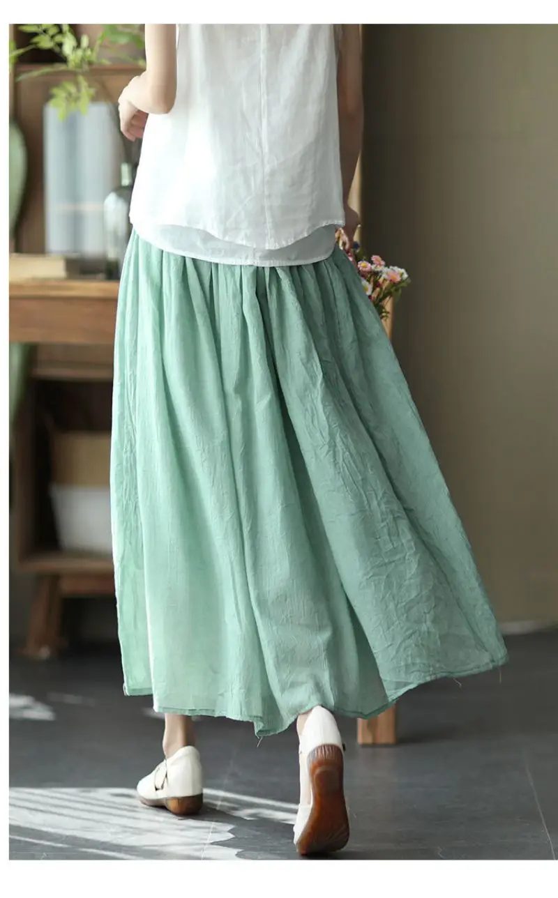 2021 autumn new casual temperament double layer cotton and linen skirt ladies large skirt pure color and elegant long skirt wome skorts for women