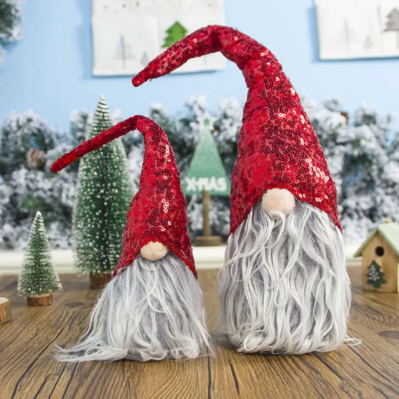 Handmade Sequin Christmas Decoration Santa Claus Scandinavian Plush Christmas Gnome Plush-Christmas Gift Birthday Present