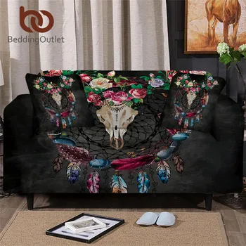 

BeddingOutlet Gothic Skull Couch Cover Tribal Horns Flowers Sofa Cover Dreamcatcher Stretch Slipcover Rustic Chair Protector