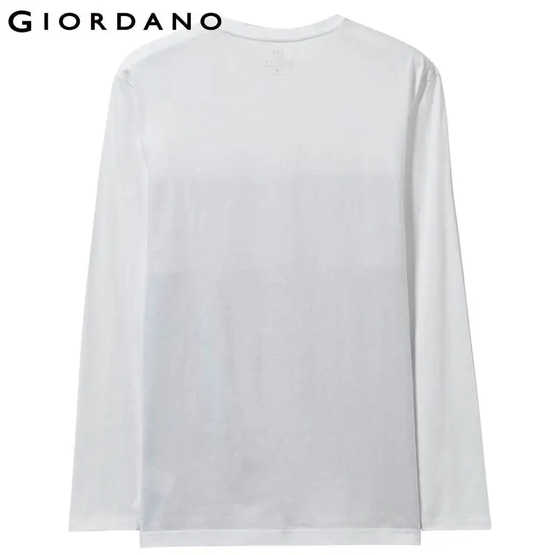 Giordano Мужская футболка с контрастным накладным карманом Мужская футболка с длинными рукавами Homme хлопок Camiseta Hombre 01029792