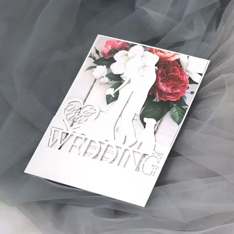  20pcs/set Laser Cut Bride Groom Wedding Invitations Card Invite Envelopes Kit for Engagement Person - 4.00036E+12
