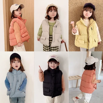 

2019 Winter new baby Girl Vest coat children cotton solid color Thickened warm fashion sleeveless Outerwear